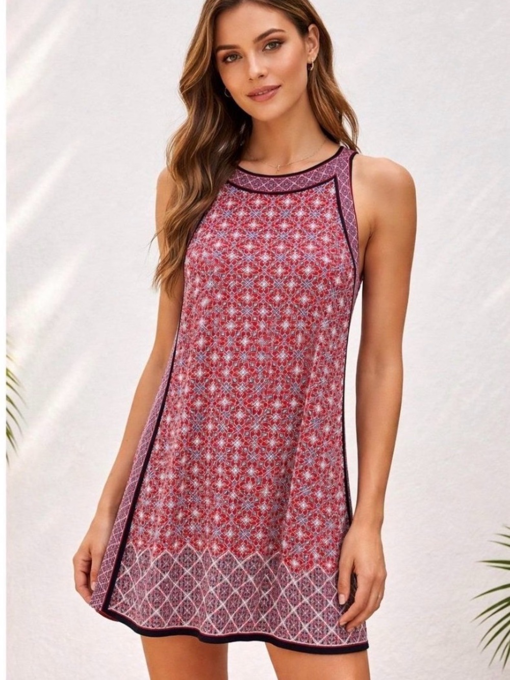 Max Studio Red Printed Halter Mini Dress